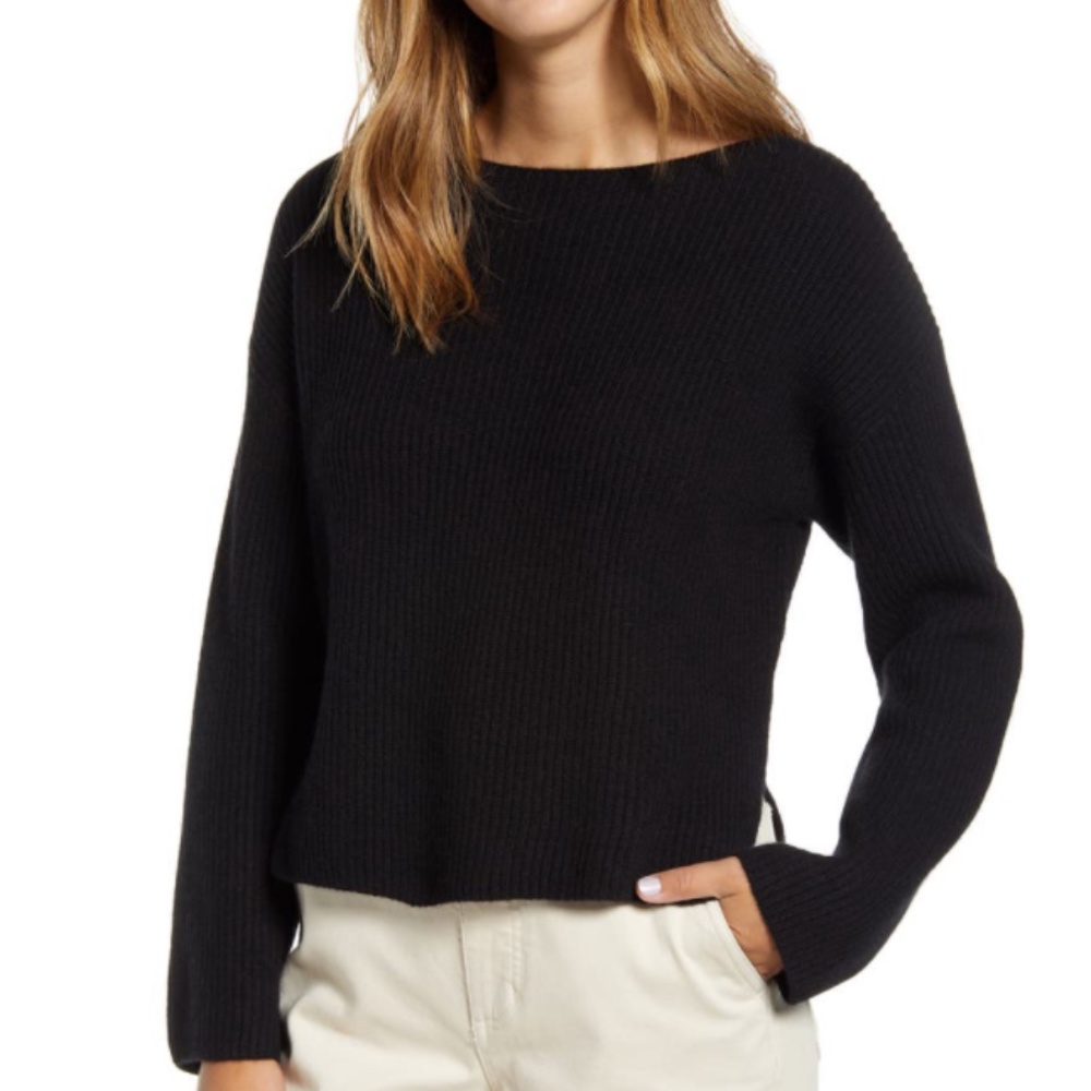 NWOT Everlane Cashmere Rib Boatneck Sweater Black